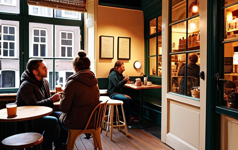 **

Prompt: "A cozy Amsterdam coffee shop, bustling with locals. Focus on the 'gezelligheid' - warm lighting, people chatting, the aroma of freshly brewed coffee. Soft, inviting colors. Emphasize the ritual and social connection, not just the coffee itself. Dutch 'huiselijkheid' aesthetic."

**